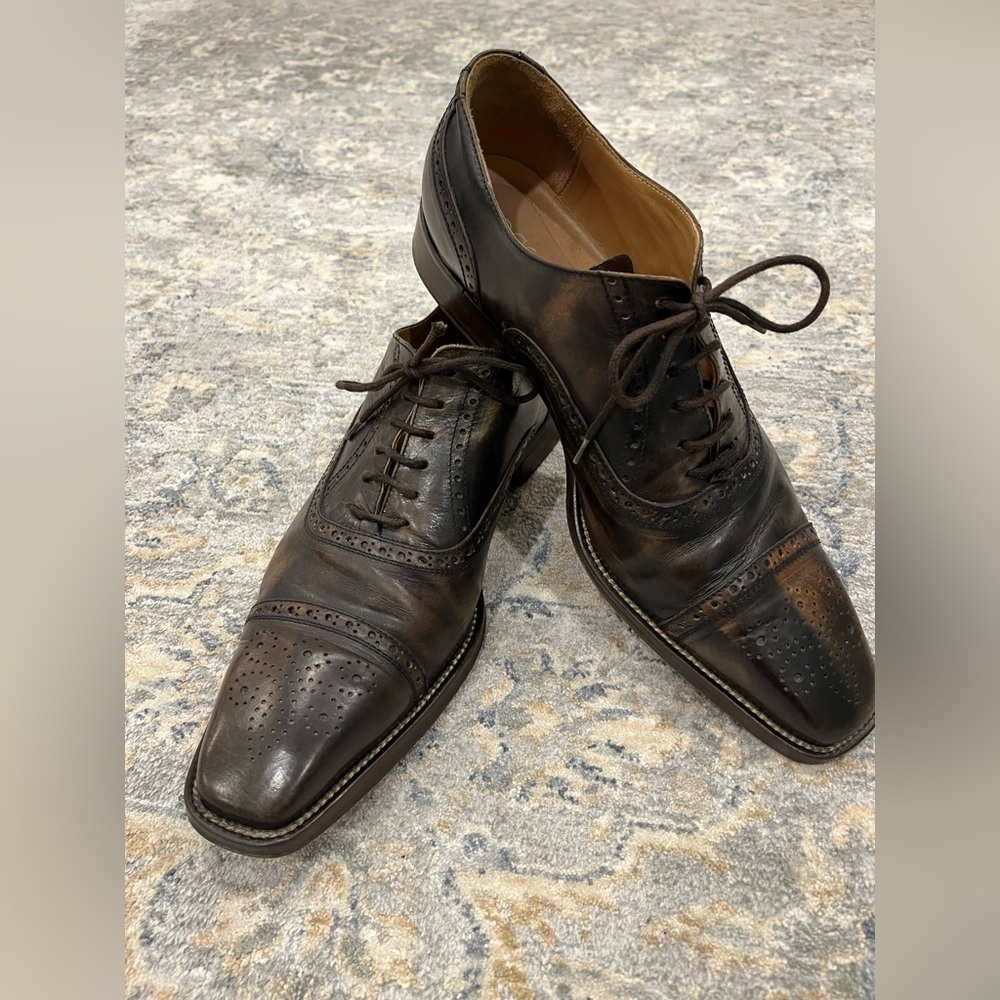 Men’s Italian brown leather dress shoes Oxford style sz 46EU/12 US